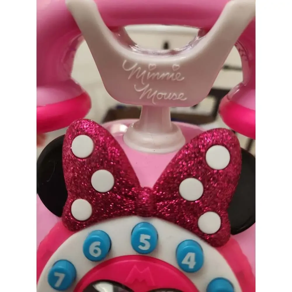 Disney Minnie Mouse Ring Me Rotary Toy Phone Lights Sounds + Play Cell Phone